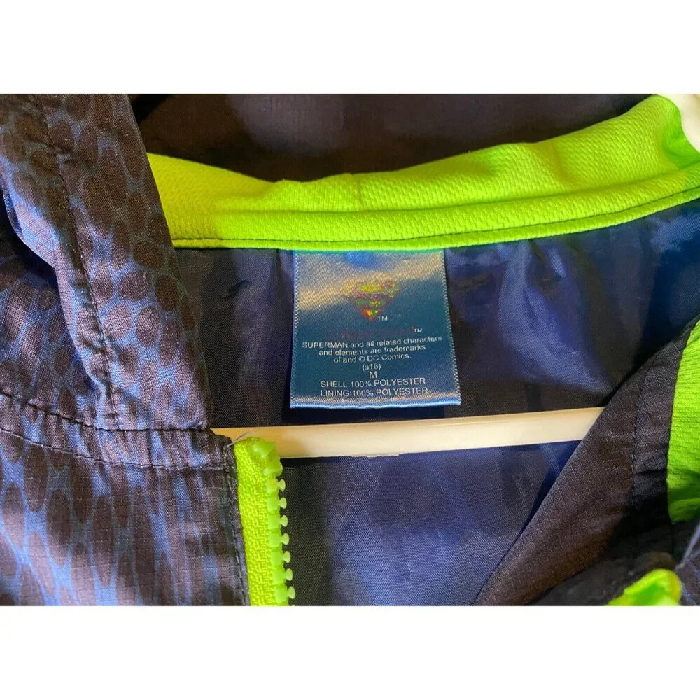 Superman Jacket Blue Green Mens M Bioworld DC Comics Six Flags Windbreaker